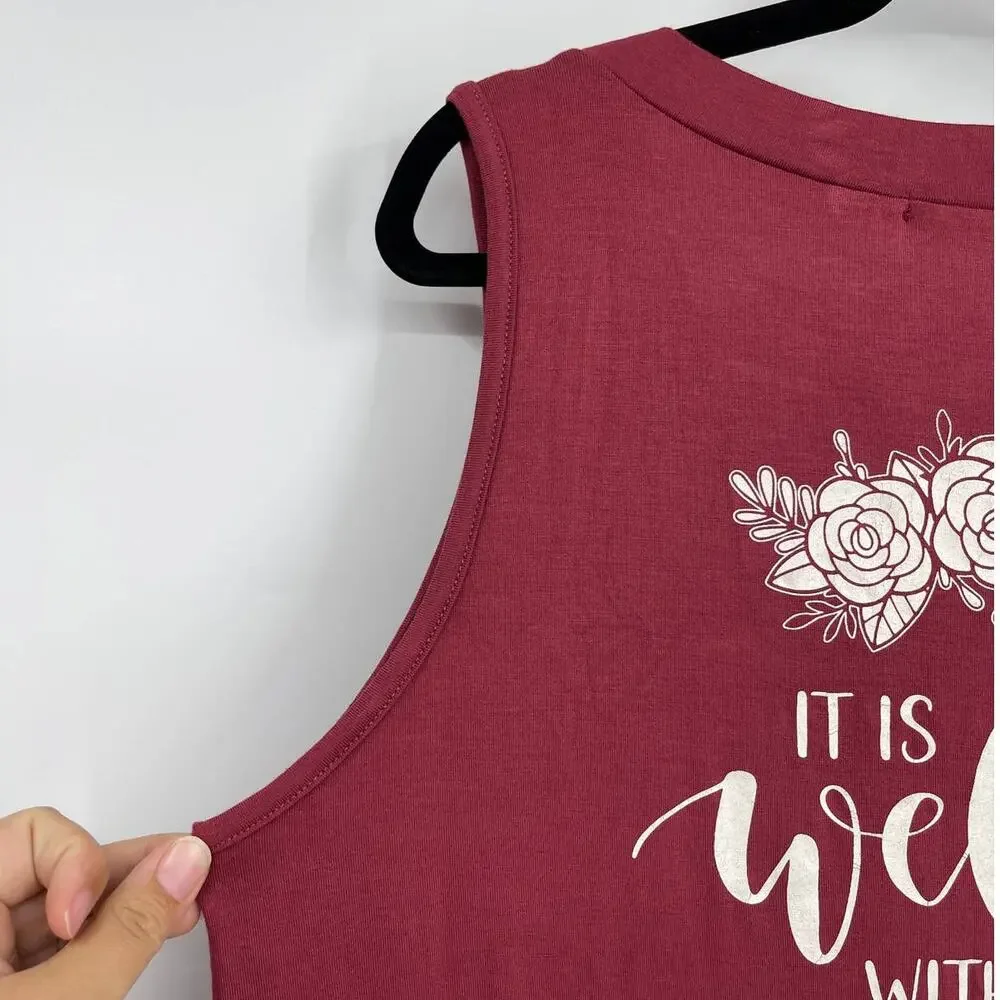 French Pastry Burgundy Tank Top Sleeveless Tee Soft Lightweight Shirt 1X  Womens - Picture 4 of 12